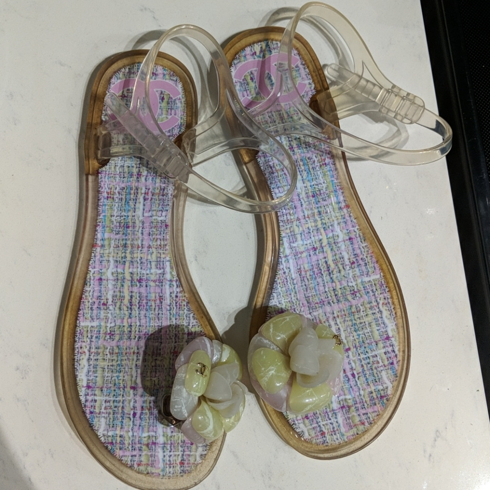 Chanel Clear Multicolor Jelly Camellia Sandals
